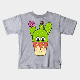 Cute Cactus Design #296: Pretty Cactus In Fox Pot Kids T-Shirt